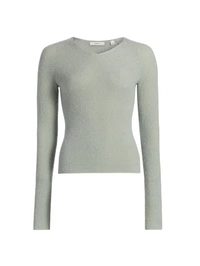Vince Women's Metallic Rib-knit V-neck Sweater In Green