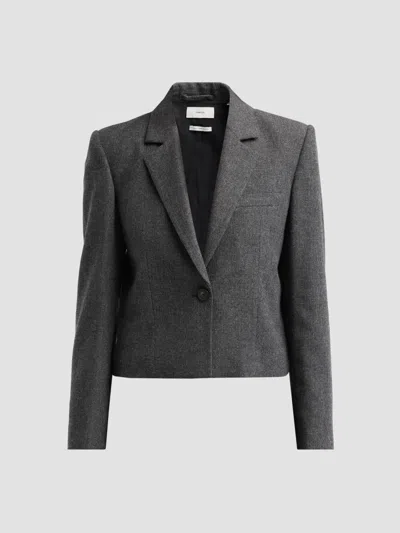 Vince Women's Micro-houndstooth Wool-blend Crop Blazer In Gray