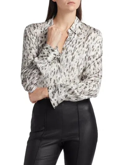 VINCE WOMEN'S ONYX PRINTED SATIN SHIRT