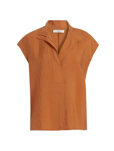 Vince Women's Open Collar Cap-sleeve Blouse In Brown
