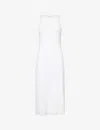 VINCE VINCE WOMEN'S OPTIC WHITE FLARED-HEM RIB-KNIT COTTON-BLEND JERSEY MIDI DRESS