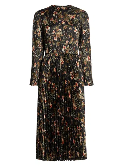 Vince Women's Orchid Vine Pleated Midi-dress In Black