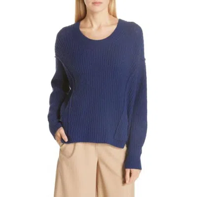 Vince Women's Overlap Panel Bouclé Knit Pullover Sweater In Blue