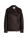 Vince Leather Oversized Biker Jacket Dk Fig In Brown