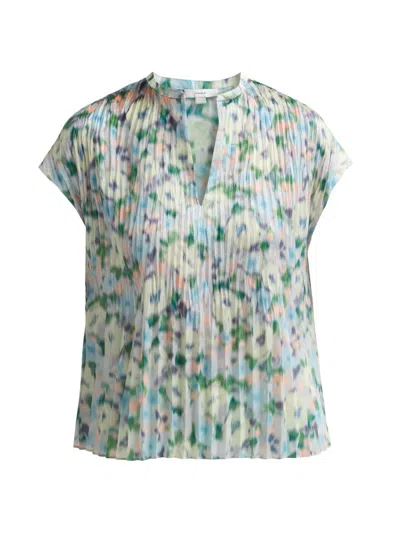 Vince Women's Painted Garden Splitneck Top In Multi