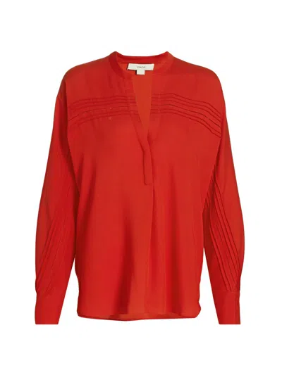 Vince Women's Pintuck Satin Blouse In Red