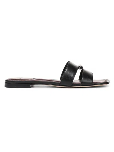 Vince Piper Leather Flat Slide Sandals In Black