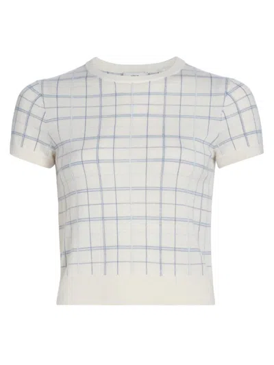 Vince Women's Plaid Crewneck Short-sleeve Sweater In White