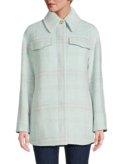 Vince Women's Plaid Wool Blend Shirt Jacket In Ice Bay