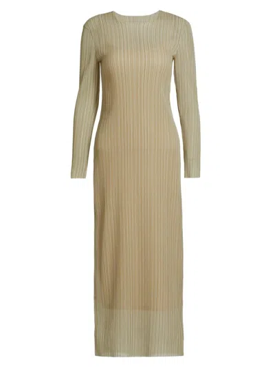 Vince Women's Plissé Long-sleeve Midi-dress In Brown