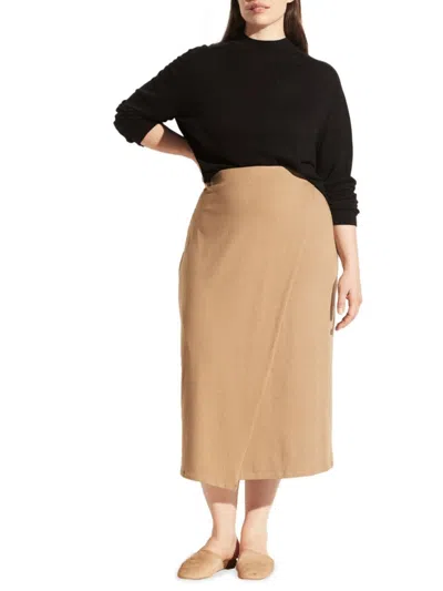 Vince Women's Plus Solid Faux Wrap Midi Skirt In Dark Wheat