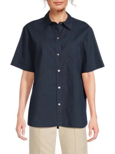 Vince Women's Point Collar Cotton Shirt In Coastal