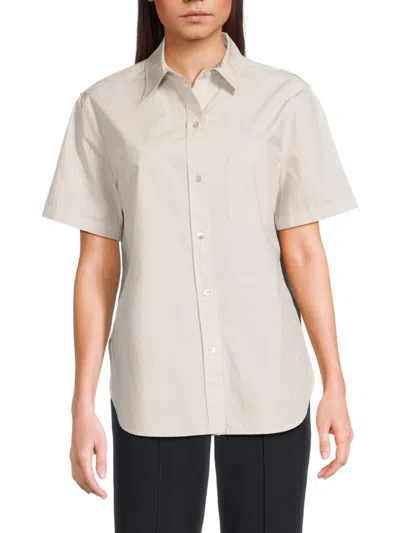 Vince Women's Point Collar Cotton Shirt In Salt Glass