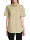 Vince Women's Point Collar Cotton Shirt In Sepia