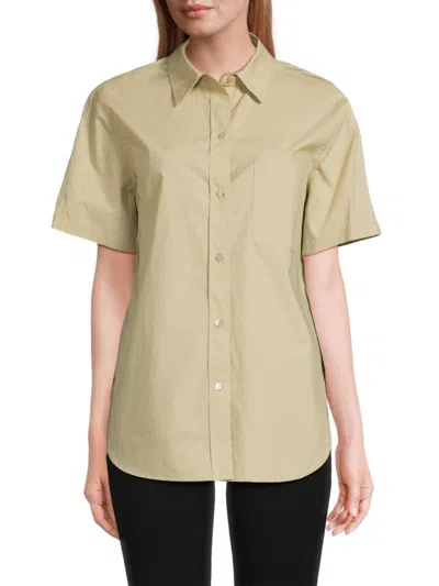 Vince Women's Point Collar Cotton Shirt In Sepia