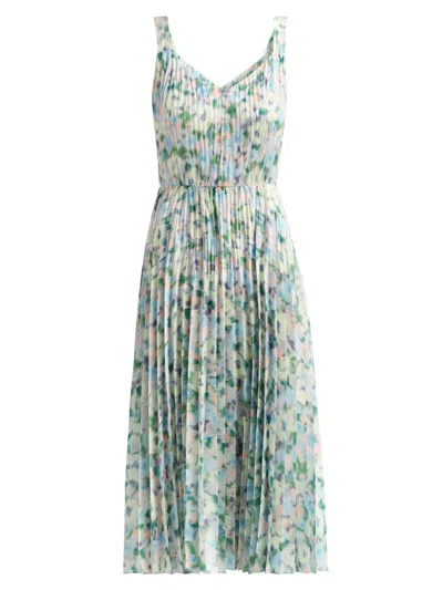 Vince Tie-dyed Plissé-satin Mid Dress In Sage Green