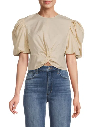 Vince Women's Puff Sleeve Twist Front Top In Pale Fawn