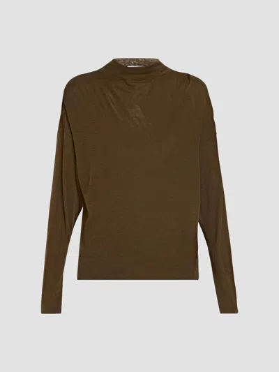 Vince Relaxed Long Sleeve Funnel Neck Sweater In Brown
