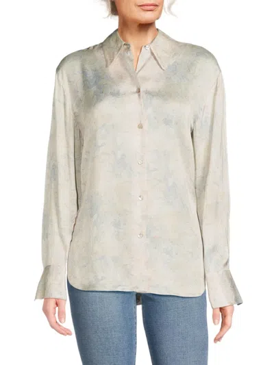 Vince Women's Relaxed Marbled Blouse In Beige Multi