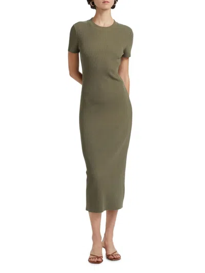 Vince Women's Rib-knit Crewneck Midi-dress In Gray