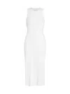 Vince Flared-hem Rib-knit Cotton-blend Jersey Midi Dress In Optic White