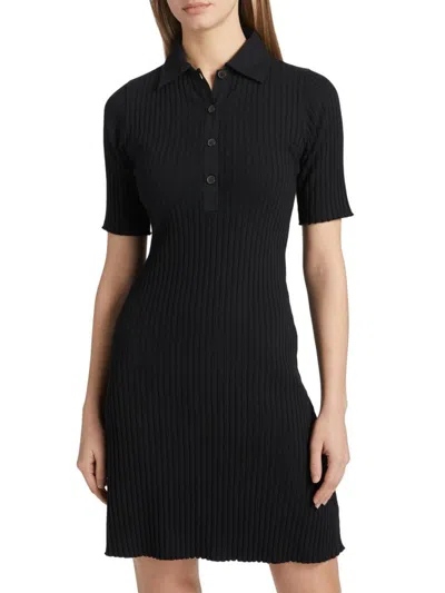 Vince Women's Rib-knit Polo Minidress In Black