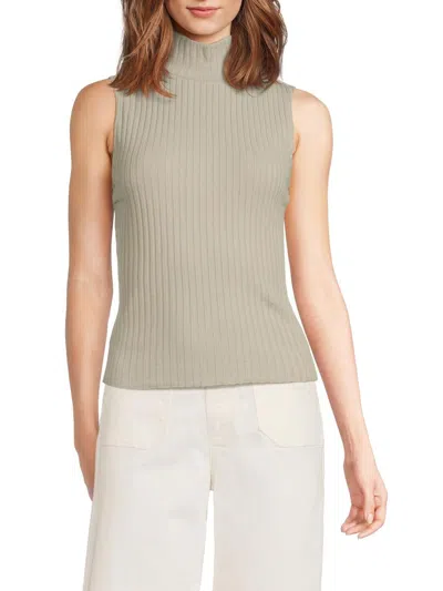 Vince Women's Rib-knit Sleeveless Turtleneck Top In Gray