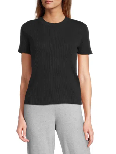 VINCE WOMEN'S RIB-KNIT STRETCH COTTON TOP