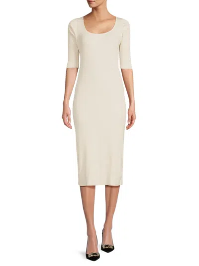 Vince Women's Ribbed Scoopneck Midi Dress In Off White