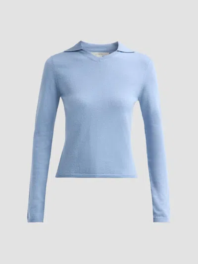 Vince Women's Rib-knit Merino Wool-cashmere Blend Polo Sweater In Blue