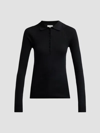 Vince Women's Rib-knit Wool-silk Polo Sweater In Black