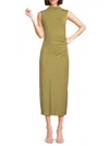 Vince Turtleneck Sleeveless Ruched Sweater Dress In Artichoke