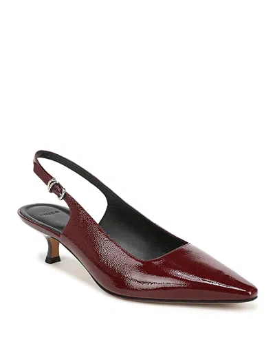 Vince 45mm Sabra Patent Leather Slingback Pumps In Burgundy