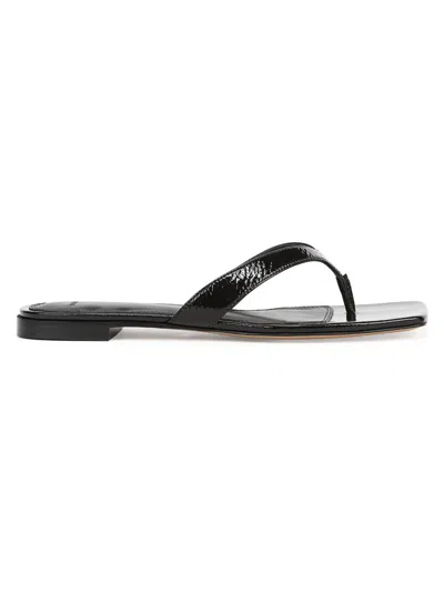 Vince San Juan Patent Leather Flat Thong Sandals In Black