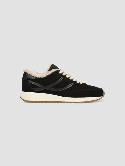 Vince Santa Monica Shearling-lined Suede Sneakers In Black