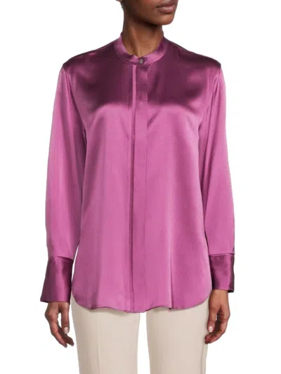 Vince Women's Satin Button Up Blouse In Berry Pink