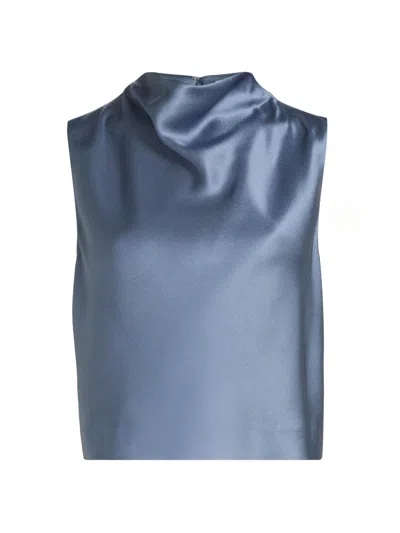 Vince Women's Satin Cowlneck Crop Top In Blue