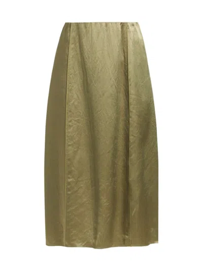 Vince Crushed Satin Straight Midi Skirt In Earthly
