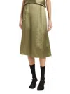 Vince Crushed Satin Straight Midi Skirt In Green