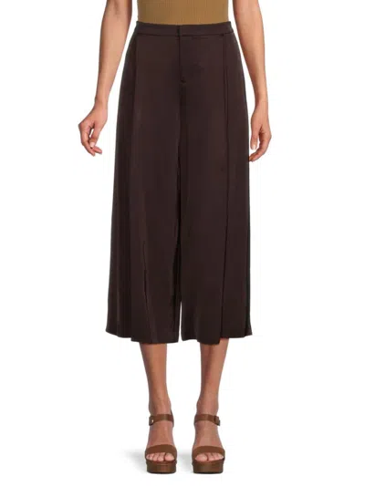 Vince Women's Satin Pleated Cropped Wide Pants In Brown