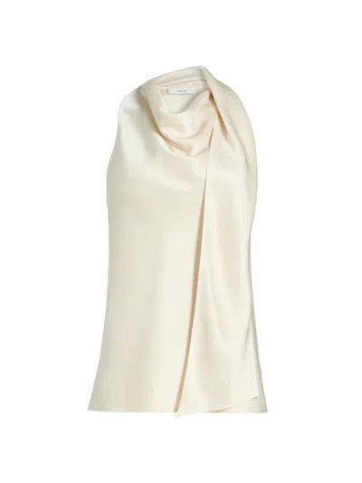 Vince Draped Scarf-effect Satin Top In Neutral