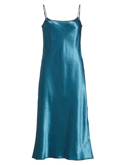 Vince Women's Satin Slip Midi-dress In Blue Waltz Deep Lake