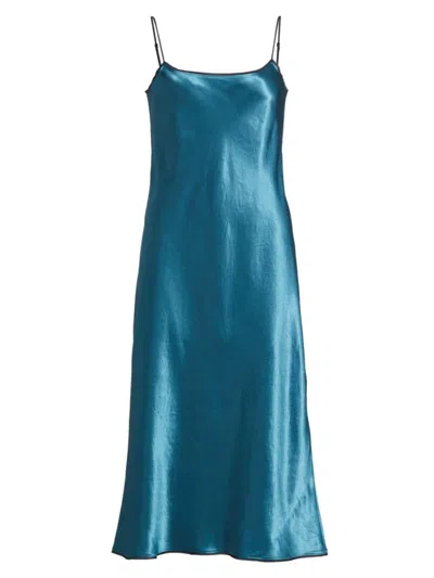 Vince Satin Tipped Slip Dress In Blue Waltz/deep Lake In Blue Waltz Deep Lake