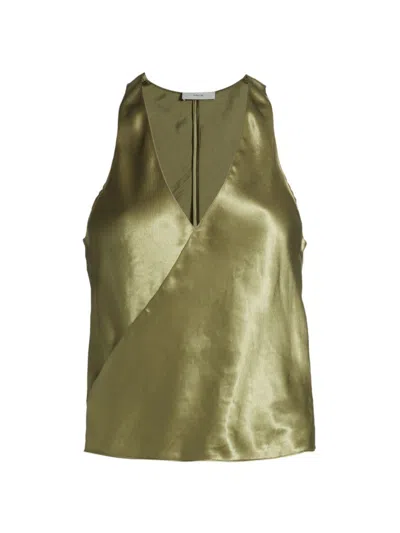 Vince Crossover V-neck Crushed Satin Tank Top In Earthly