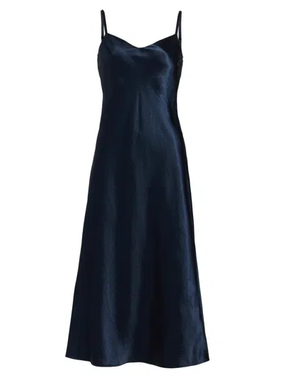 Vince Women's Satin V-neck Slip Midi-dress In Blue