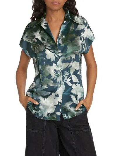 Vince Women's Shimmer Lake Silk Shirt In Blue