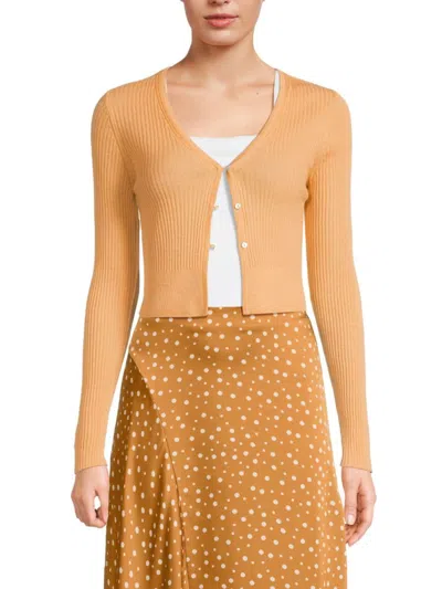 Vince Women's Shrunken Ribbed Cashmere-silk Cardigan In Cantaloupe