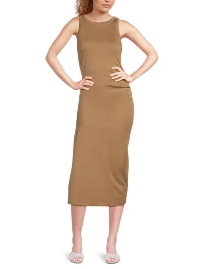 Vince Women's Side-drank Pima Cotton Tank Midi-dress In Nile Tan