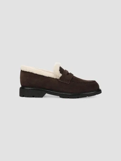 Vince Siena Shearling-lined Suede Lug-sole Loafers In Brown