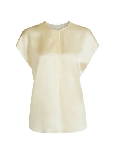 Vince Silk Split-neck Cap-sleeve Blouse In Sun Creme